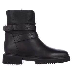 Vince Cagney Black Leather Ankle Booties shearling  boots 7 moto